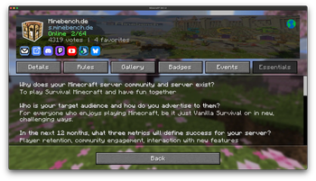 Server essentials tab