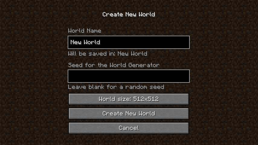 World creation screen