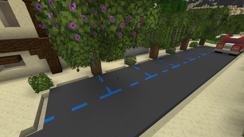 Blue parking spaces on old road