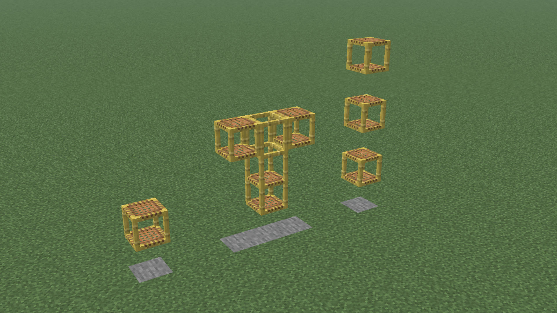 Several scaffolding structures floating without blocks underneath