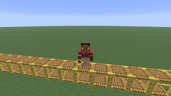 Crouching on scaffolding