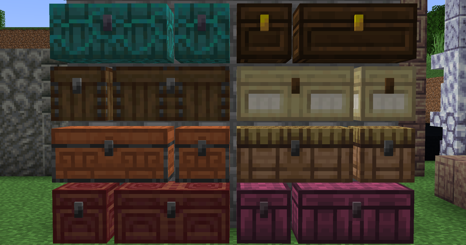 Adds custom crafting recipes for new unique chests from their respective wood types