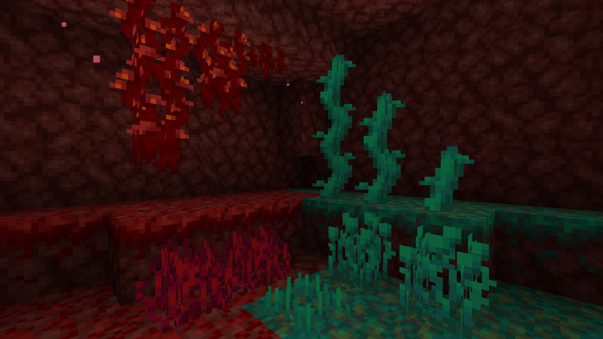 Showcase of bushy Nether-specific vegetation