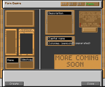 The screen where you create, view and edit empires