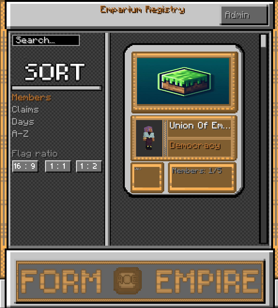 The list screen with an empire "registerred"