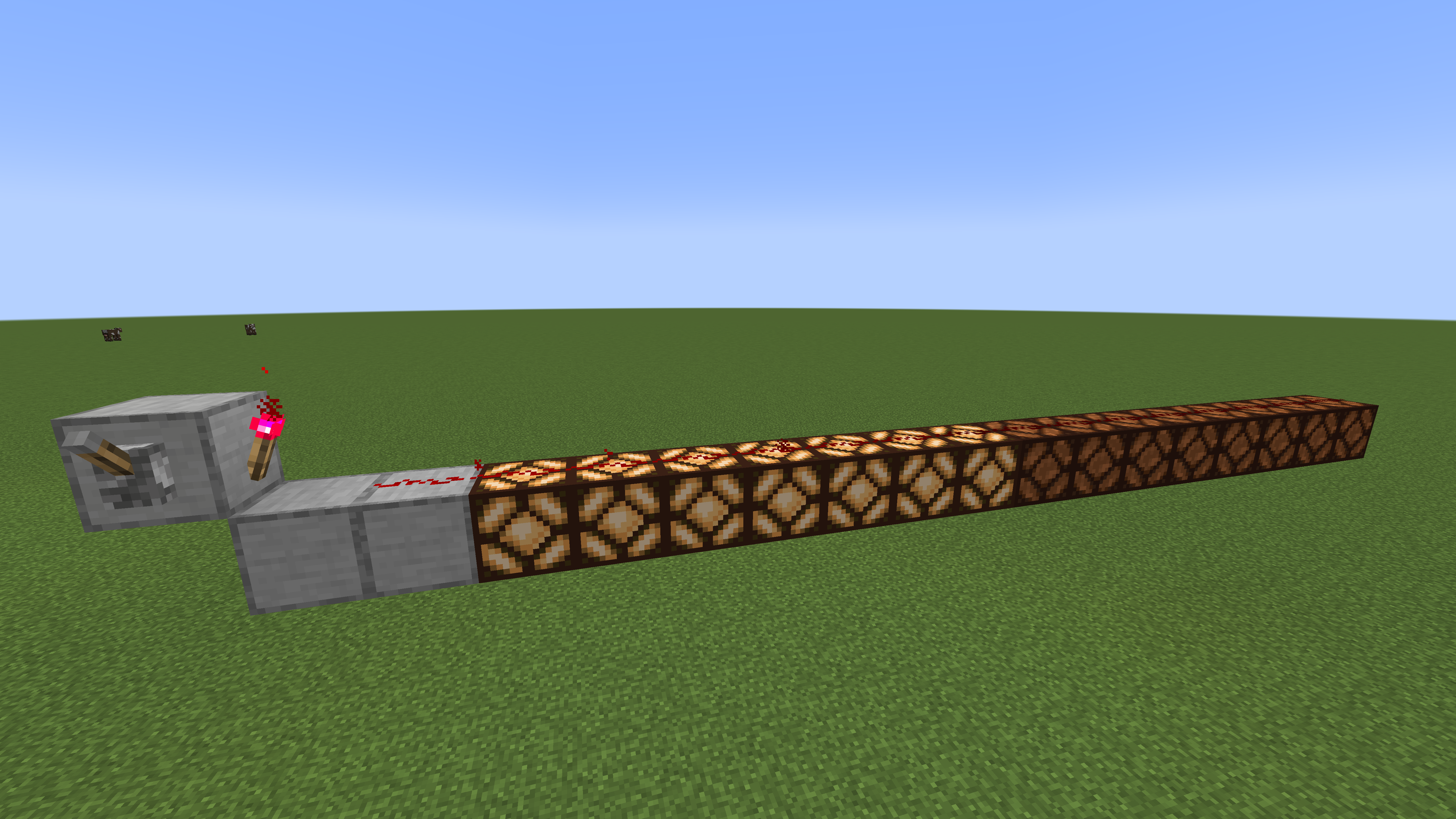 An example of the Calibrated Redstone Torch's functionality where the signal strength is set to 7.