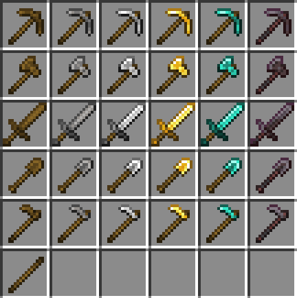 [OUTDATED] all the vanilla tiered tools side by side