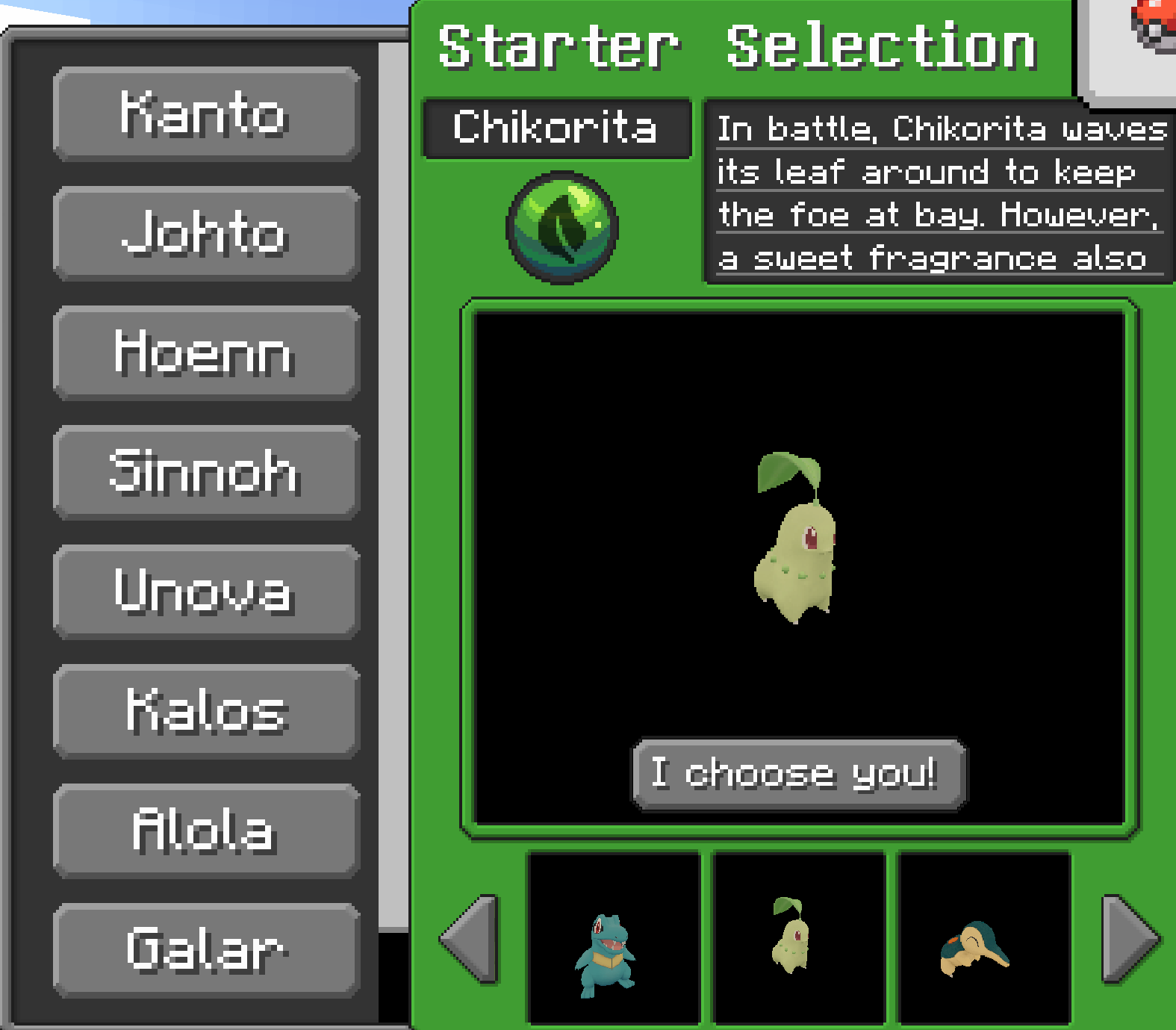 Generation 2 Starter Selection