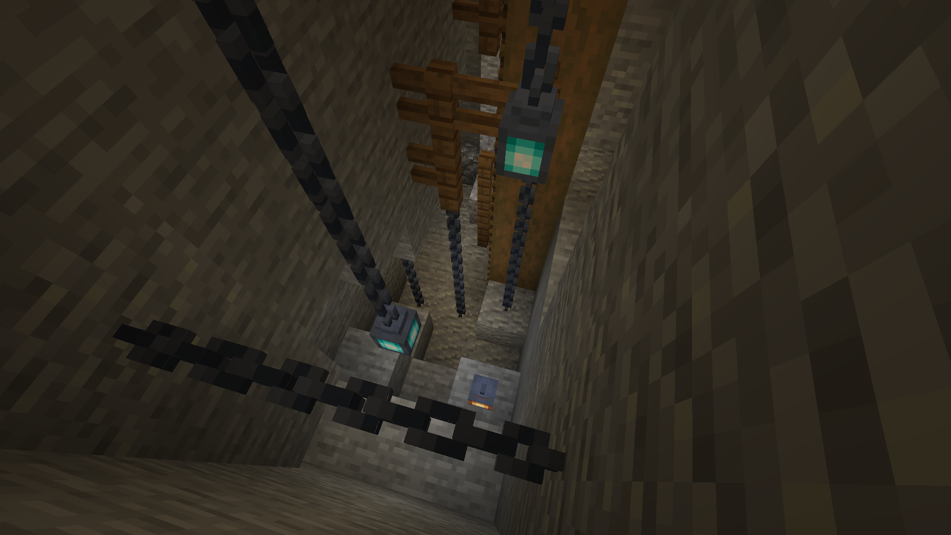 Showcase of Simple 3D Chains attached to lanterns at the bottom of a pit