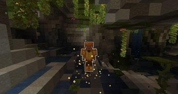 A player wearing glowing leather armor
