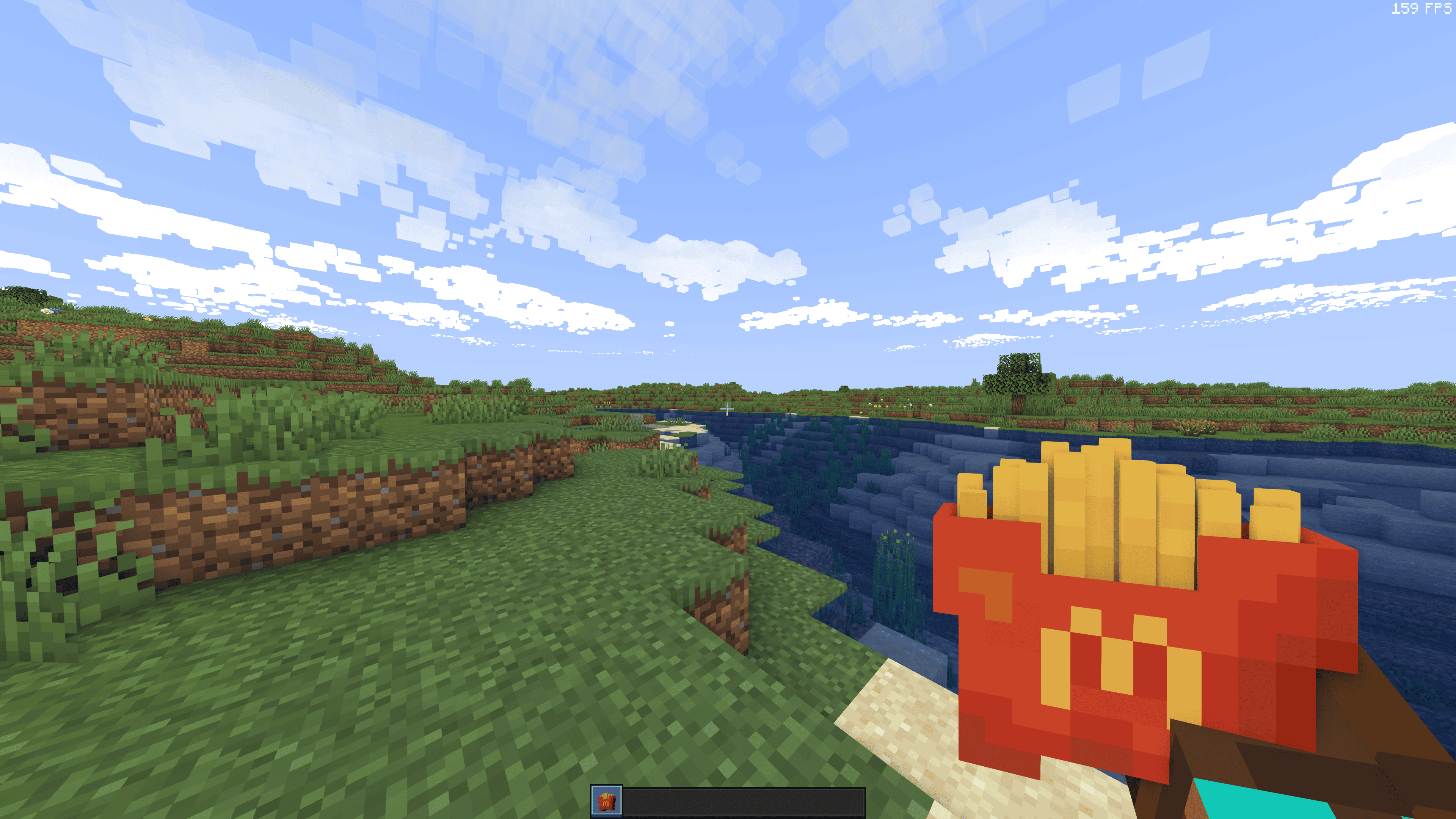 Fries in my hand (using the "Hold My Items" mod)