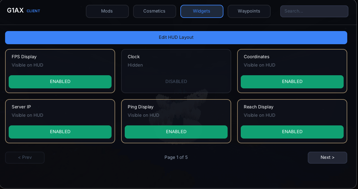 Widgets Menu
