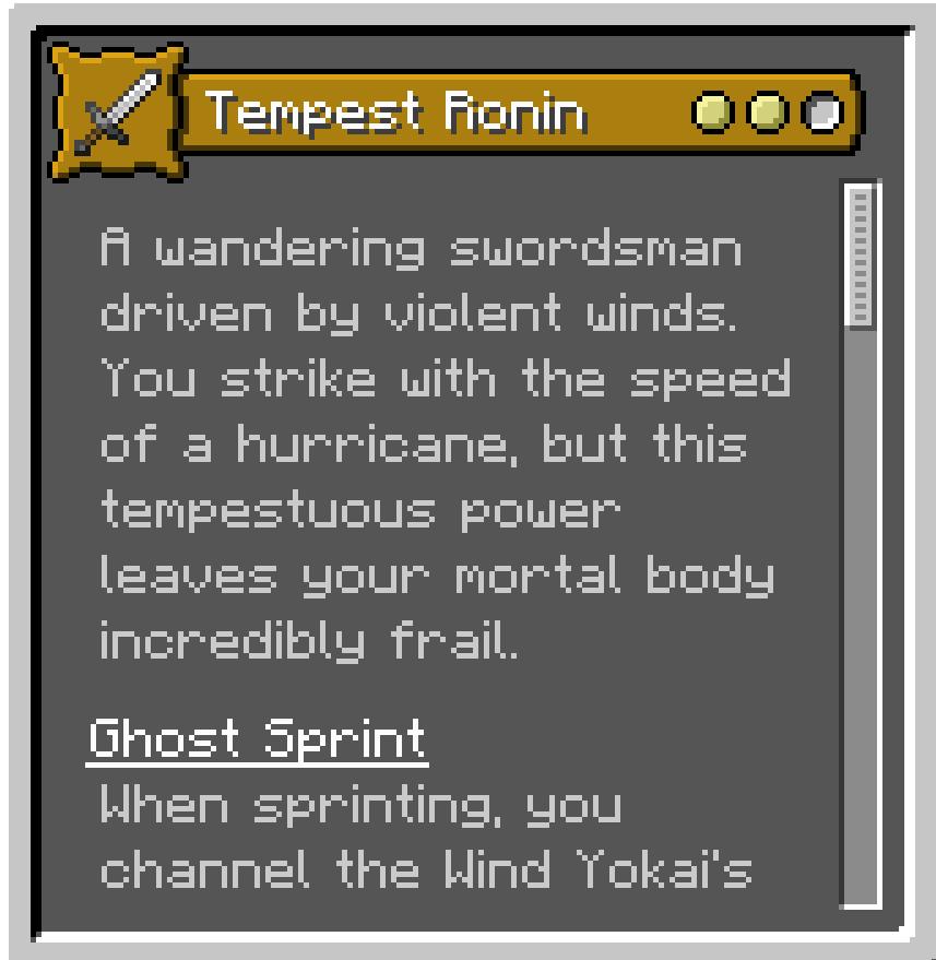 Tempest Ronin - In-game Menu