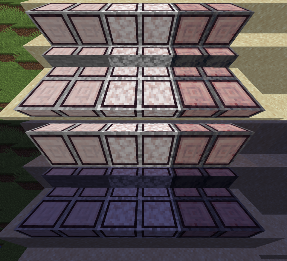 The Cherry Family in daylight and at midnight. Left to Right: Stone, Diorite, Basalt