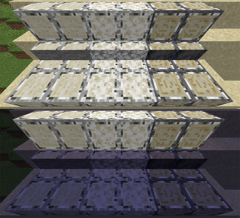The Birch Family in daylight and at midnight. Left to Right: Stone, Diorite, Basalt