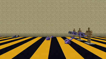 Unenchanted mace, Density 3 mace, and Density 5 mace on the ground after being thrown.