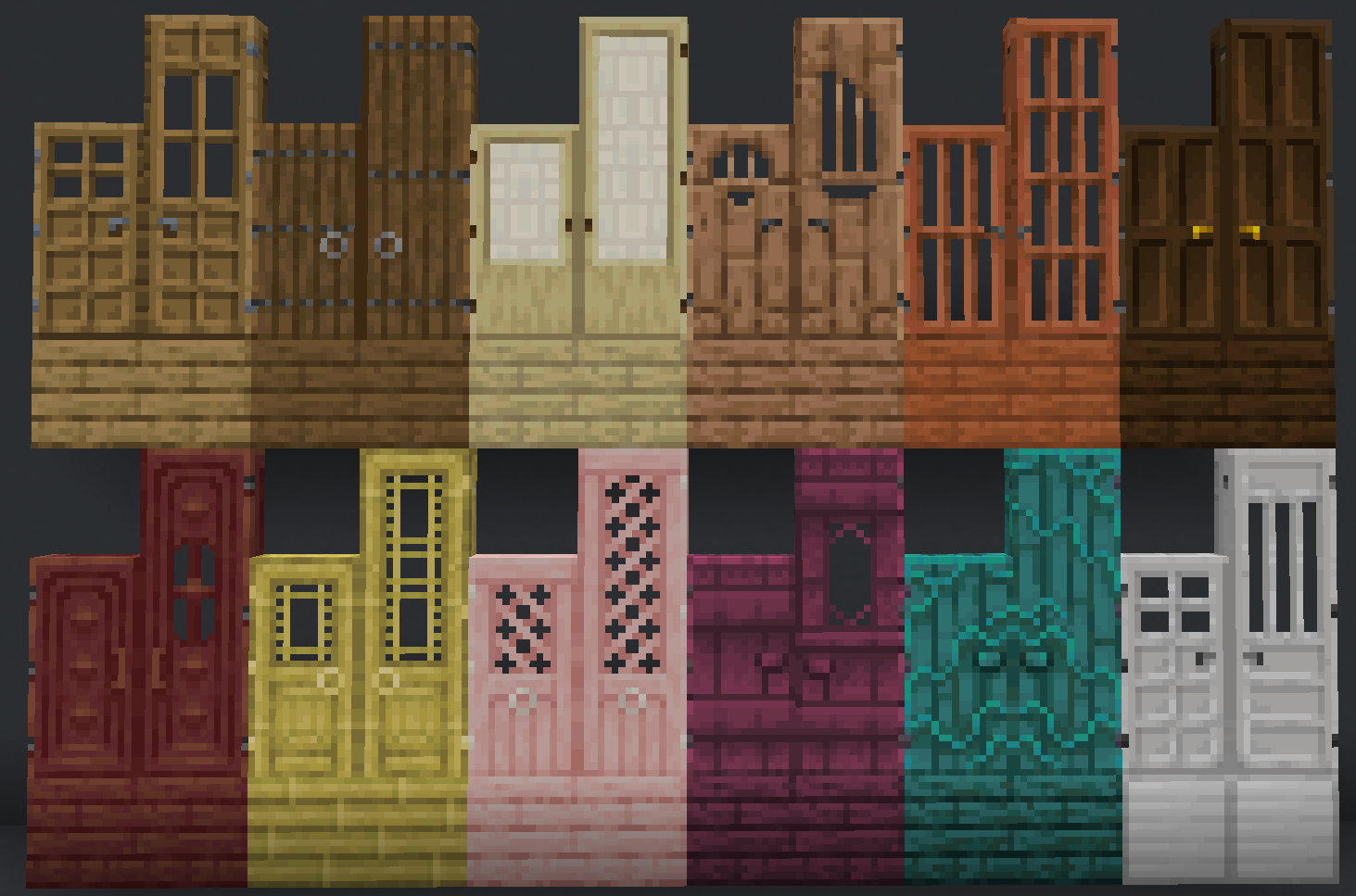 All tall vanilla doors, side-by-side comparison. Includes bamboo and cherry wood.