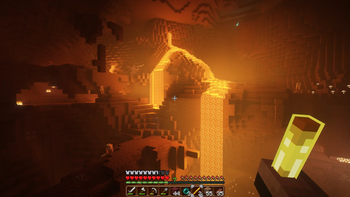 The nether with Rethinking Voxels shader