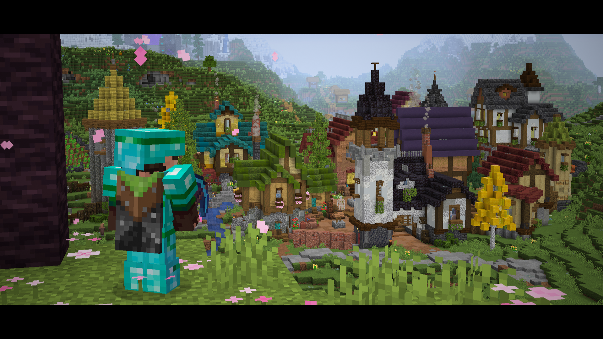 The minecraft overwold with a village