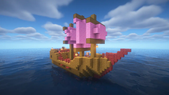 [Plus] Spruce mangrove ship with pink sails and villagers