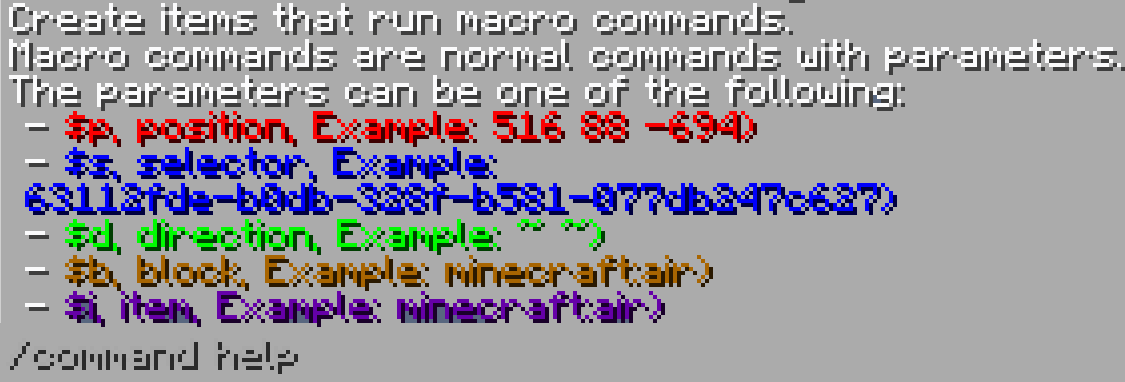 Help message for the /command command