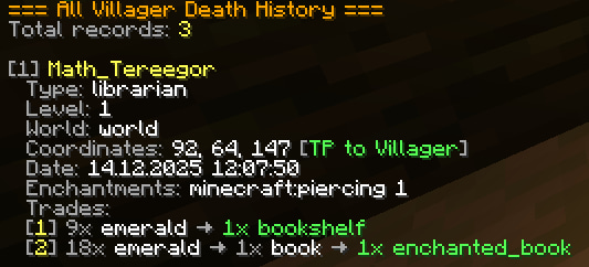 Villager Death History
