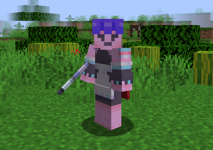 A player holding a Mace while the 1D Mace resource pack is loaded.