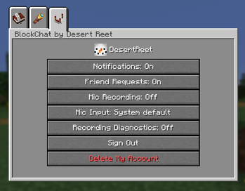 Settings menu