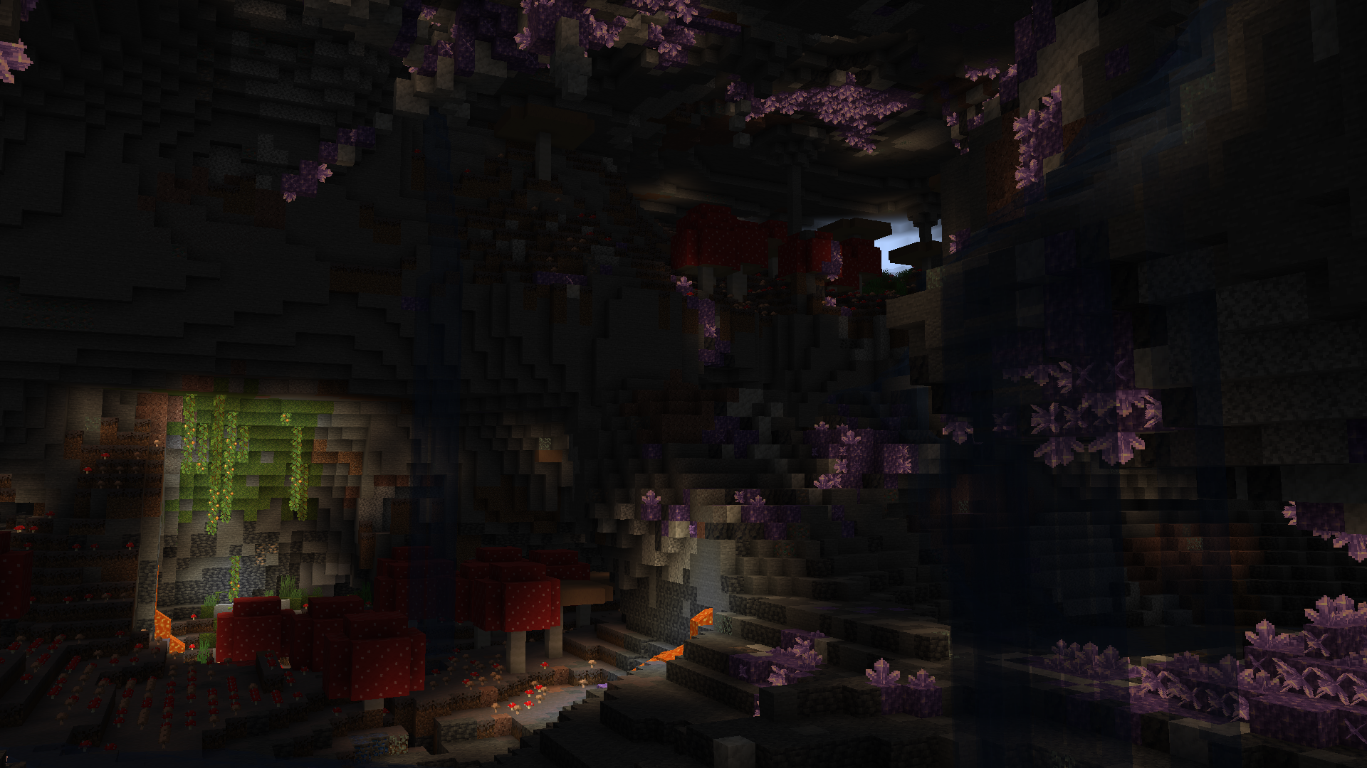 Amethyst Caves + Mushroom Caves without Night Vision