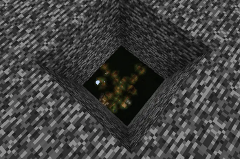 Village seen through hole in the roof