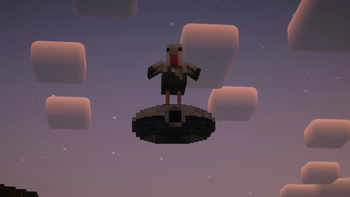 Léon with a chiken on its head