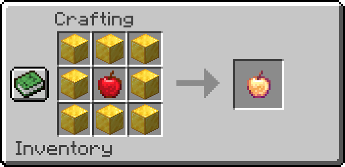 Image showcasing the old enchanted golden apple recipe functioning as it used to, in a modern version of minecraft