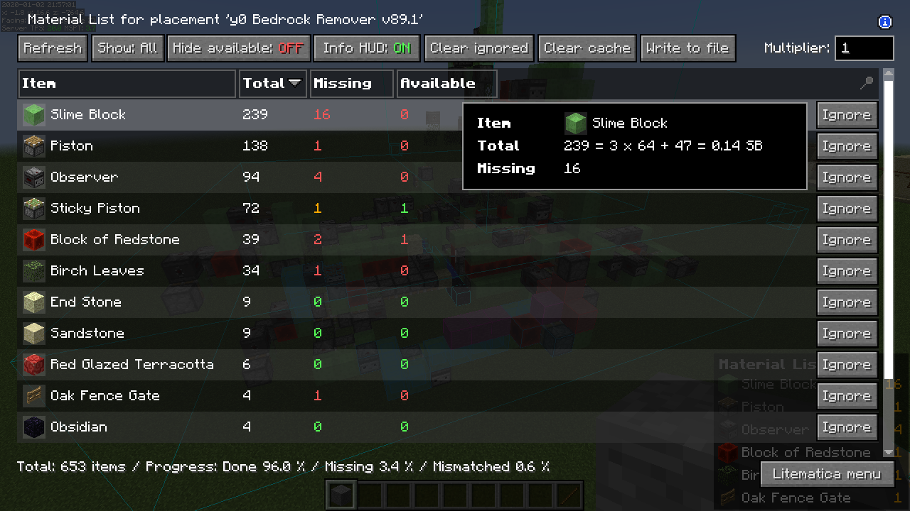 Material List Screen