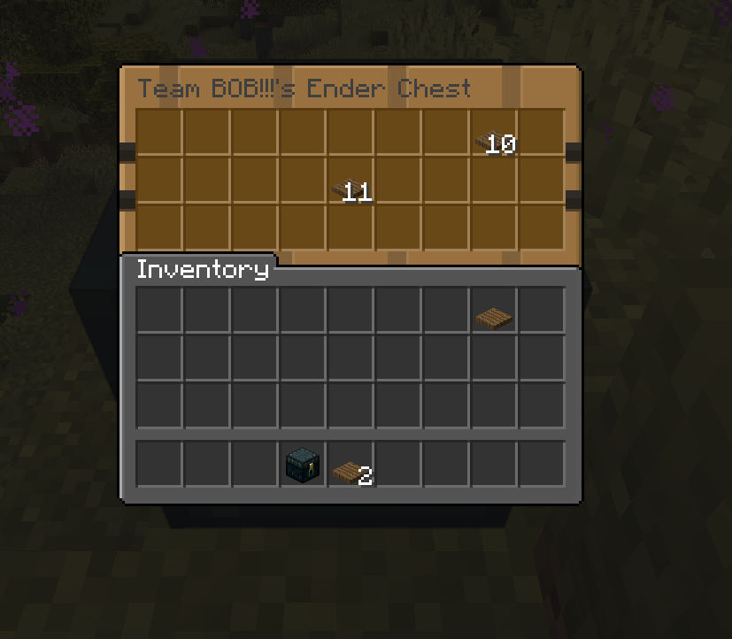 Player interacting with team ender chest, showing a team ender chest instead of the normal personal ender chest