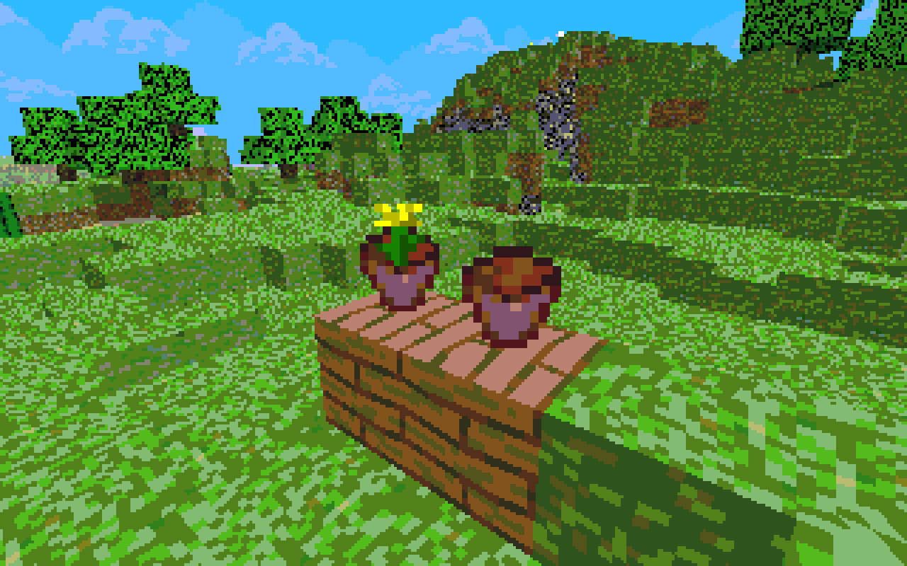 A potted dandelion and a potted mushroom on a brick wall