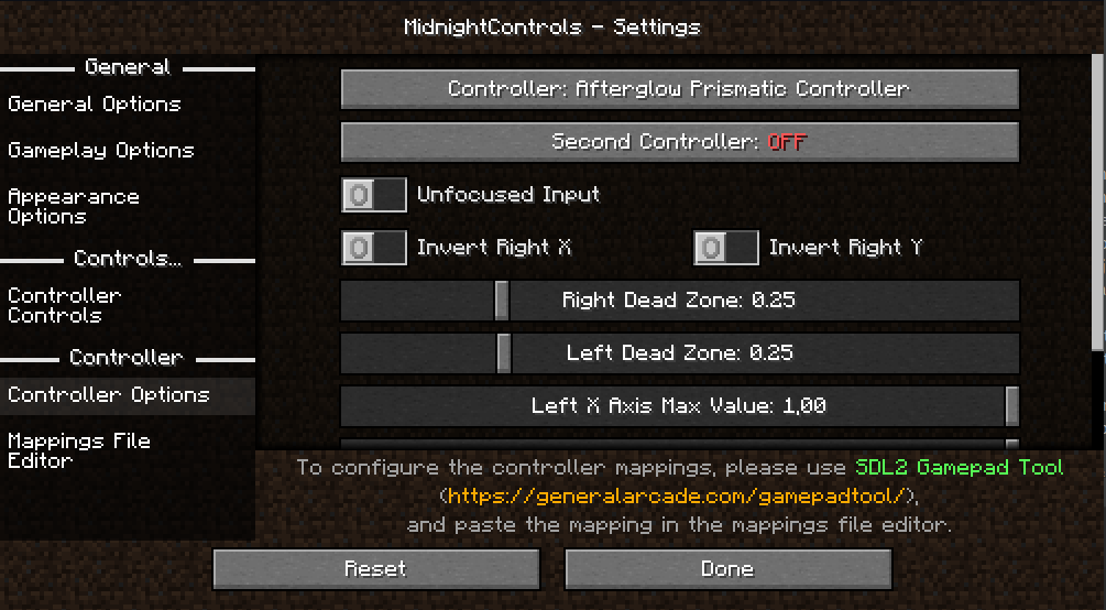 MidnightControls Controller Options