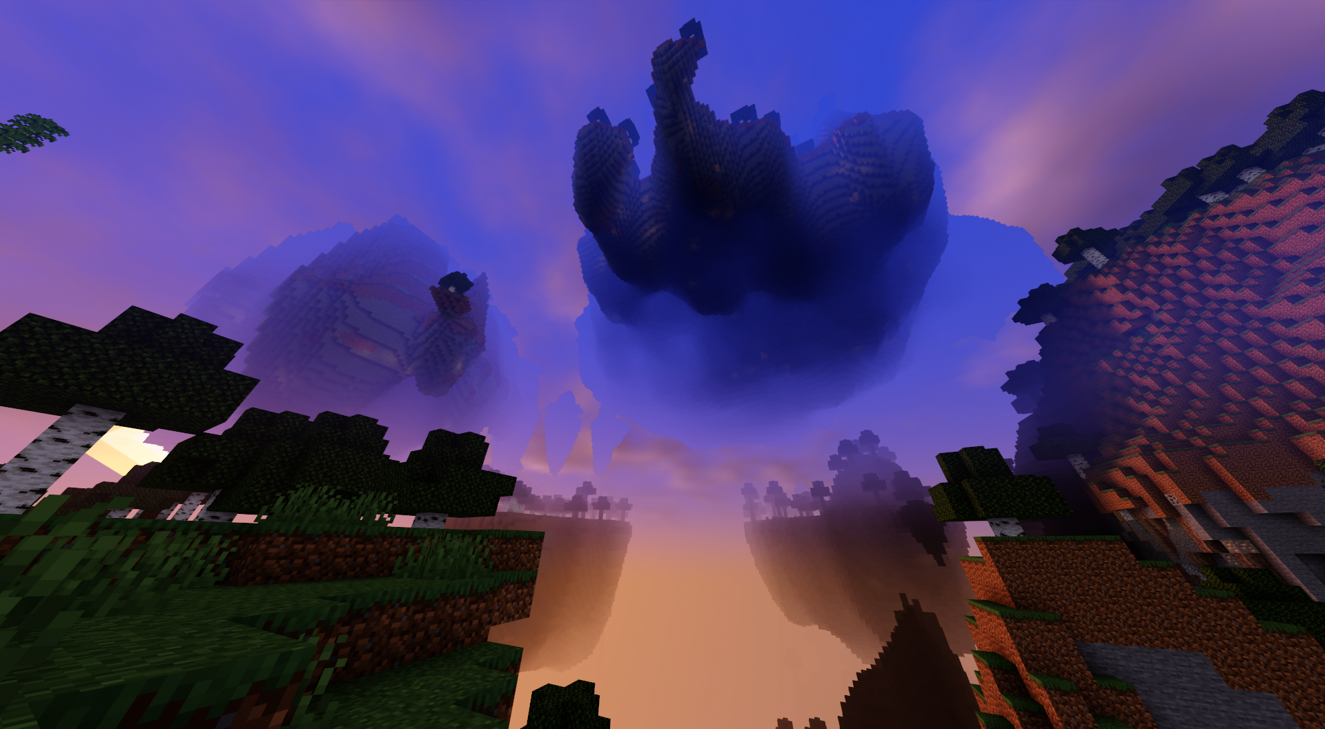 The Aetherial Islands Worldgen with the Jestercraft Default Mellow Shaders