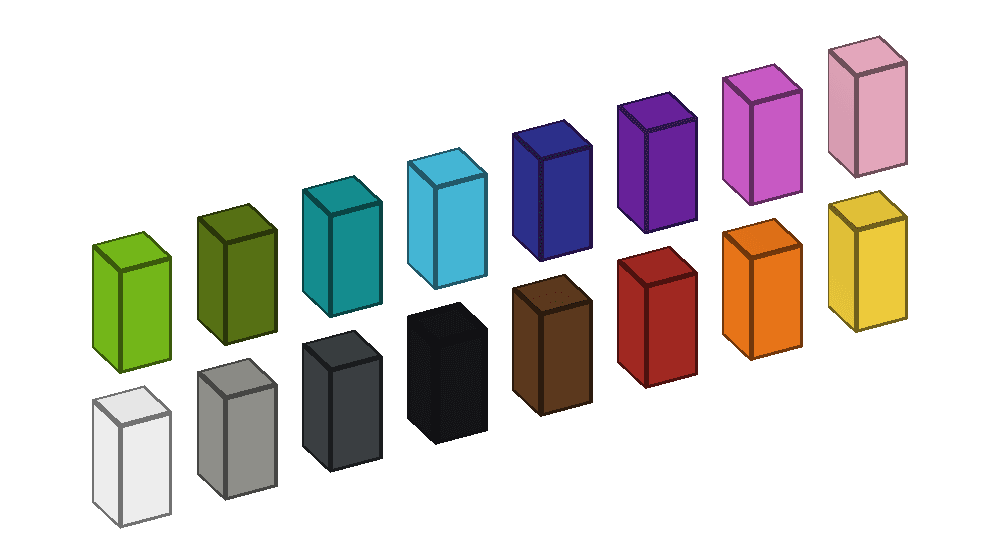 A render of all wool colors displaying the use of the texture pack.