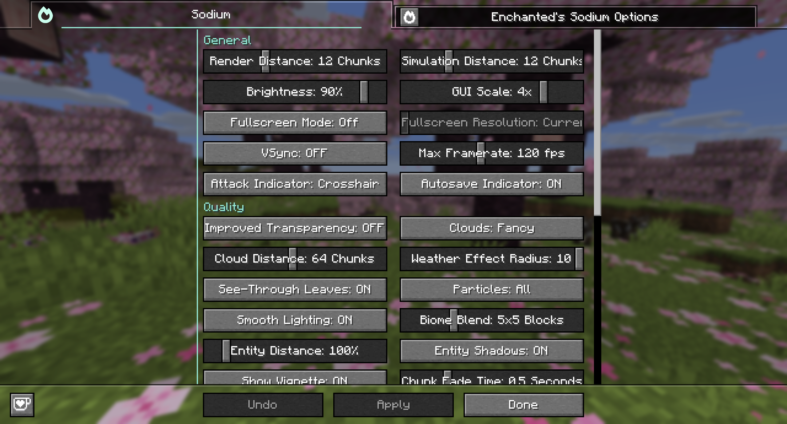 Vanilla-styled Sodium video settings screen