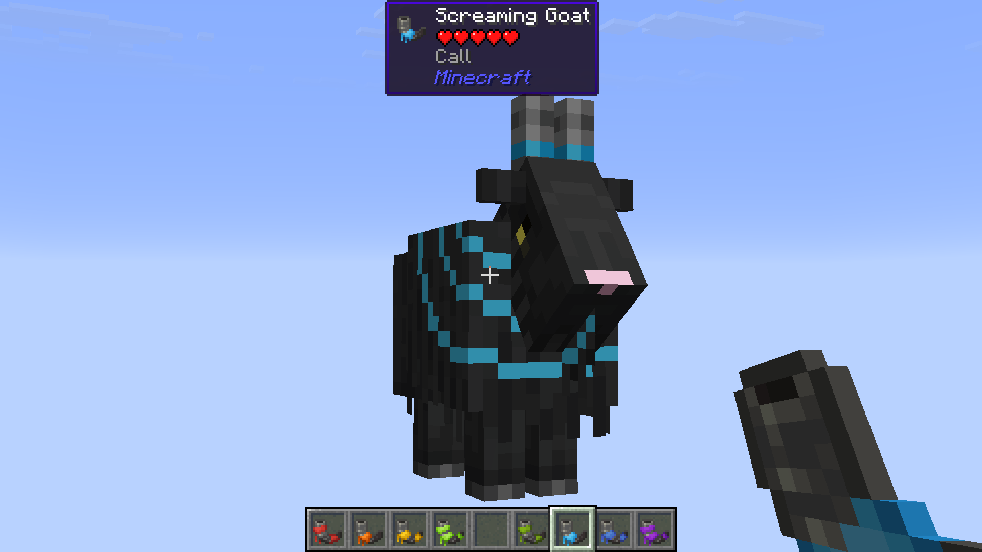 Overlay showing Call Screaming Goat details. Uses Goat Horns+ Remastered and (unreleased) Mythic Goats resource pack