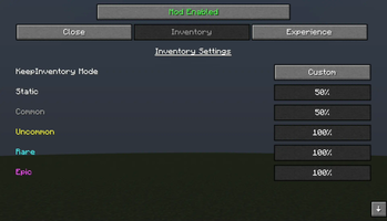 Inventory Settings screen