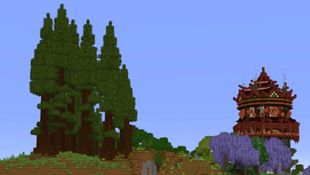 🌲 Towering redwoods meet majestic architecture 🏯