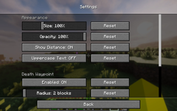 Settings menu