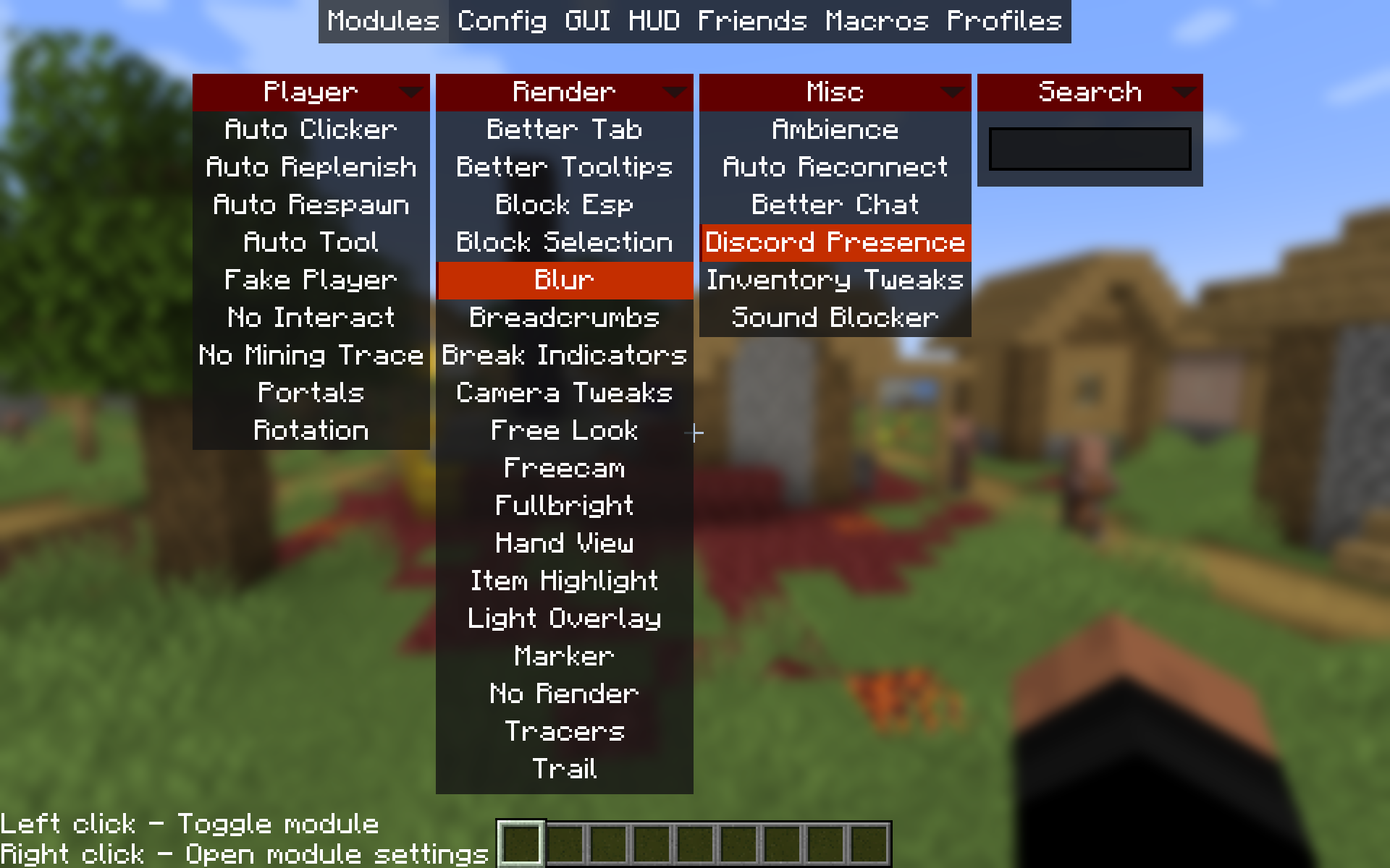 Screenshot of the modules GUI