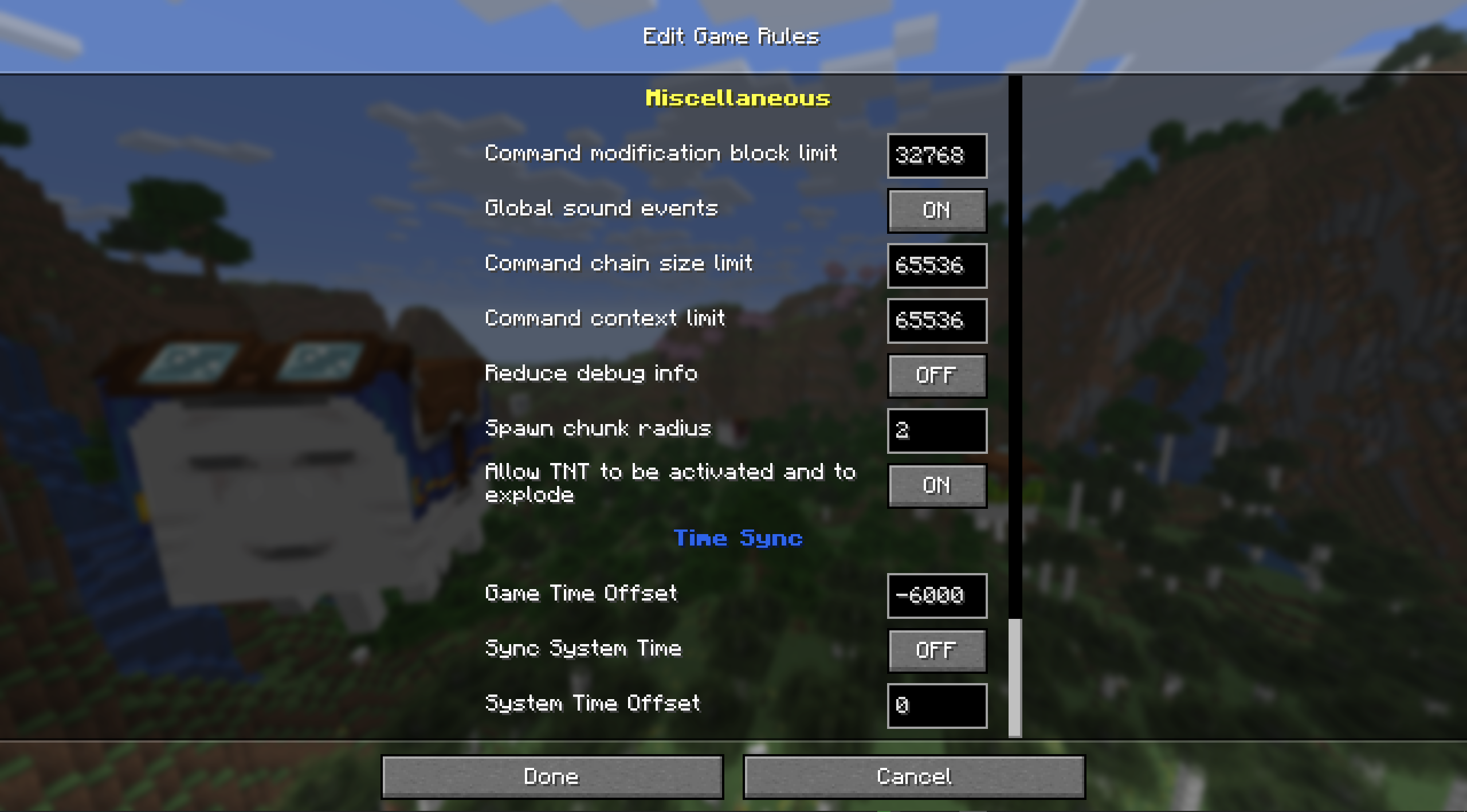 Screenshot of Game Rules Menu