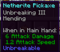 Unbreakable Netherite Pickaxe