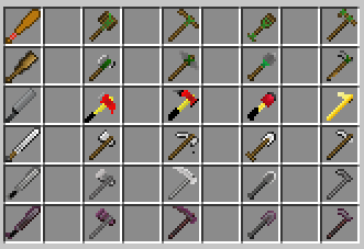 Sword, Axe, Pickaxe, Shovel, Hoe