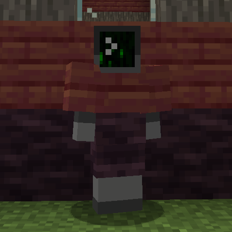 A character wearing a mangrove plank camo chestplate and cherry log camo leggings
