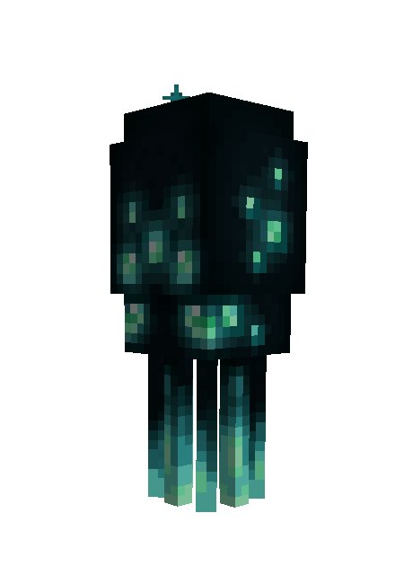 A looping, ping-pong style GIF of a glow squid. Initially, it isn't glowing, meaning that only the emissive parts are still shining. It then transitions back to its normal, fully glowing state.
