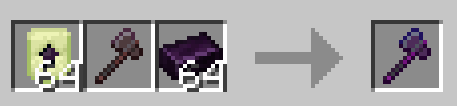 Smithing Recipe using an enderite upgrade template, a netherite axe, and an enderite ingot